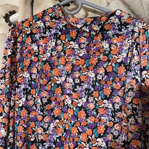 Mango Floral Blouse - Black, Orange, Purple